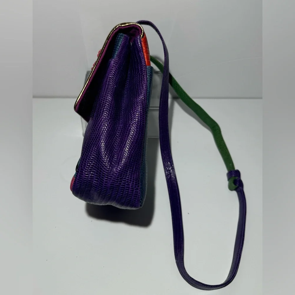 Sharif Crossbody‎ Multicolor Genuine Exotic Animal Skin Snap Bag Woven Vintage